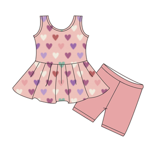 Set di <span class=keywords><strong>Abbigliamento</strong></span> Estivo per Bambine Personalizzato, Top Senza Maniche con Peplum e Pantaloncini in Seta di Latte Stampata, Completo 2 Pezzi - Product Image 6