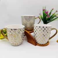Bonne Qualité À Faible Quantité Minimale De Commande Blanc Solide Couleur Imprimé Léopard de Décalque D'or Poignée 450Ml Grande Capacité En Céramique Tasse de Café