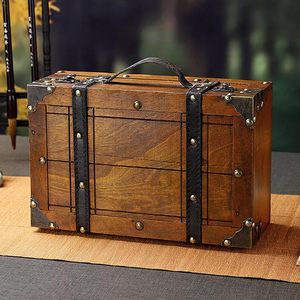 Cofre del Tesoro de madera Rectangular grande antiguo, tamaño personalizado, caja de embalaje Vintage hecha a mano, almacenamiento de joyería de laca multifuncional - Product Image 6