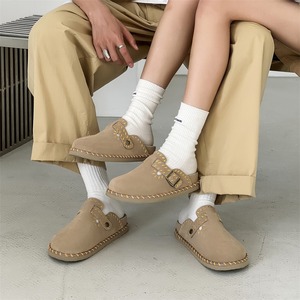 Imported cow suede handcrafted thick-soled shoes suitable for both men women fashionable soft-soled platform <b>slippers</b> round toe - Product Image 2