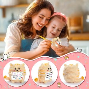 Figurine de <span class=keywords><strong>chat</strong></span> gingembre en crochet faite main en tissu, avec carte d'anniversaire, cadeau « Meow-velous Purr-thday », <span class=keywords><strong>jouet</strong></span> tricoté - Product Image 2