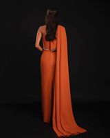 Mily mariée ML077 luxe Orange Satin sirène une épaule Sexy fête Orange robes dos fente avec cristal soirée Abaya robe