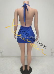 MF ชุดบอดี้คอนโชว์หลังสุดเซ็กซี่สำหรับผู้หญิงชุดกลางคืนประดับพลอยเทียมคริสตัลสีฟ้า - Product Image 5