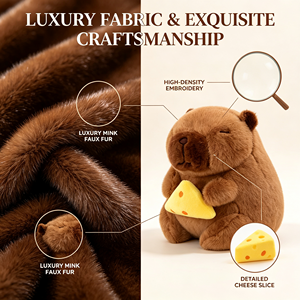 Peluche Capybara douce de 8 pouces, jouet en peluche, poupée animale en peluche tenant une tranche de <span class=keywords><strong>fromage</strong></span>, prix de machine d'arcade de centre commercial, stock direct usine - Product Image 3