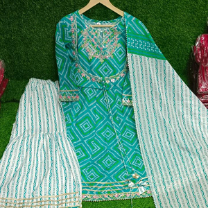 Indian Bandhej Festive Sharara With Flared Kurti and Dupatta Set for <b>Woman</b> Designer Salwar Kameez Readymade Party Eth - Product Image 1