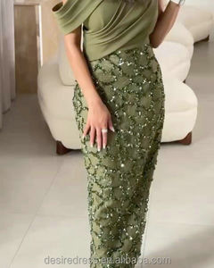 MD50015 Elegante <span class=keywords><strong>Abito</strong></span> da Damigella <span class=keywords><strong>Verde</strong></span> <span class=keywords><strong>Monospalla</strong></span> Stile Sirena, Lussuoso <span class=keywords><strong>Abito</strong></span> da Cerimonia con Perline e Cristalli, Lunghezza a Terra - Product Image 5