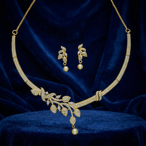 Ensemble collier et boucles d'oreilles rigides en zircon plaqué or, design moderne de qualité supérieure, pour femme, idéal pour fiançailles, mariage, anniversaire, fête, cadeau - Product Image 2
