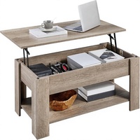 Yaheetech Table basse relevable avec rangement dissimulé et étagère, structure en bois d'ingénierie, mobilier de maison, gris, 38,6 po