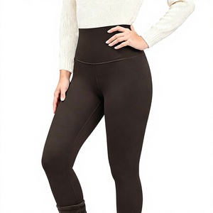 Leggings noirs taille haute pour femmes, coupe ajustée, tricotés en coton et élasthanne, couleur unie, respirants, longueur intégrale, pour l'hiver et le quotidien - Product Image 1