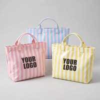 Tas Tote Kanvas Bergaris Cetak Huruf Besar Qetesh Grosir, Stylish untuk Kerja Sehari-hari, Aktivitas Luar Ruangan, Pantai Wanita, Logo Custom, Tahan Air