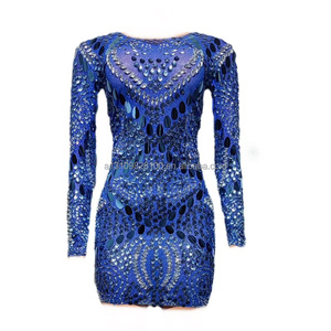 <span class=keywords><strong>Blue</strong></span> <span class=keywords><strong>Sky</strong></span> Shell Sparkle Water Diamond Tight Sexy Hip Hugging Falda corta Singer's Cocktail Party Stage Performance Costume - Product Image 1
