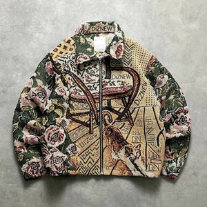 Veste zippée vintage DiZNEW en jacquard, <span class=keywords><strong>motif</strong></span> floral rose, coupe courte pour homme, streetwear lourd, OEM ODM - Product Image 1