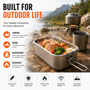 1200ml Titanium Mess Tin <b>Cooking</b> <b>Kit</b> Foldable Handle With Titanium Spork Outdoor Camping Bushcraft Portable <b>Cooking</b> Tools - Product Image 6