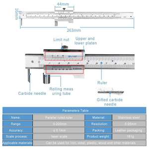 Calibrador Vernier de Acero Inoxidable con Escala Paralela de 0-200 mm, Calibrador con Carátula de Plástico - Product Image 1