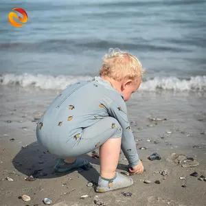 Groothandel Nieuwe Koreaanse Baby Schattige Gebloemde Lange Mouwen Badpak Kids Unisex Zwemkleding Baby Blauwe Citroen Strand Badkleding