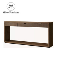 Console moderne en bois avec tiroirs, table d'entrée à façade cannelée, étagère ouverte, console étroite en chêne pour couloir, salon, hall d'entrée