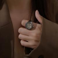 Cincin Jam Tangan Miniatur Kuarsa Antik dengan Kristal Berwarna-warni, Tali Elastis Berlapis Emas, Perhiasan Hadiah Pernikahan Uniseks untuk Pasangan