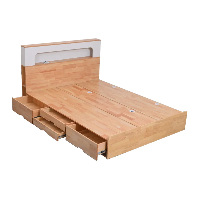 Kingsize-Bett moderne nordische Holz betten Schlafzimmer möbel Doppel gummi Holz Massivholz bett