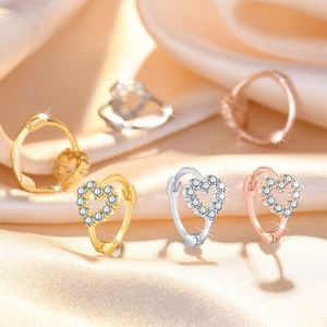 <b>Cute</b> Rhodium Plated Sterling Silver Hoop <b>Earrings</b> for Women Heart Huggie Natural Stone Zircon Hollow Ear Buckle Wedding Party - Product Image 6