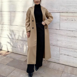 Manteau long en laine unie pour femme, épaisseur moyenne, chaud, coupe droite, simple boutonnage, deux boutons, automne-hiver - Product Image 5