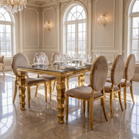 Mesa Rectangular de Lujo con Patas de Metal Dorado Tallado, Tapa de Vidrio/MDF, para Banquetes de Boda, Hotel, Comedor