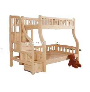 Antique Solid Wood Bedroom Sleigh Teak Wood Double Bunk Beds with Stairs