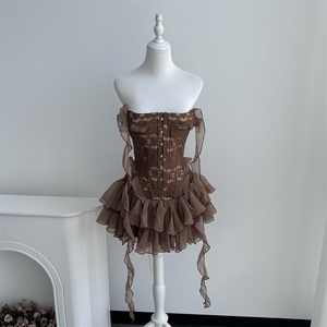 Corsé deshuesado con lazo de cinta Indie Niche Heavy Detailing American Vintage Strapless Mini vestido para Party Club Vacation - Product Image 4