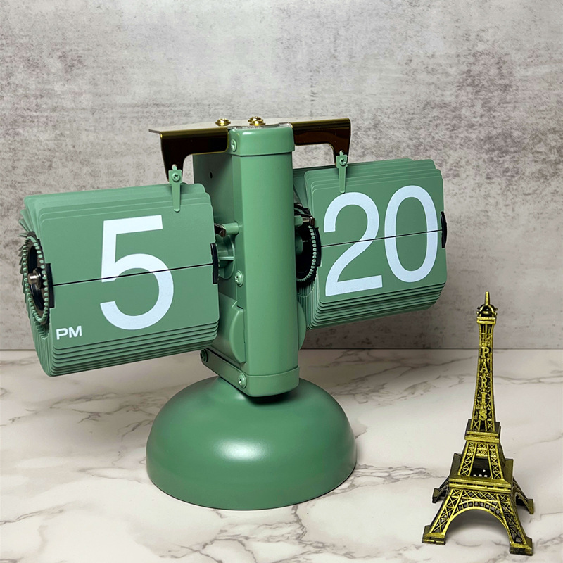 Retro Bike Flip Desk Clock - Mechanical Vintage Style Clock With Timing Function, Red