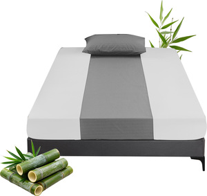 Bamboo Fiber Fitted <b>Sheet</b> Set Solid Gray <b>White</b> Minimalist Style Breathable All Season Home Use Machine Wash Adult Size - Product Image 1