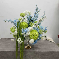 DKB Flower Factory Boule de fleurs moderne à bas prix, Hortensia en soie vert et bleu, 50 cm, Centre de table artificiel