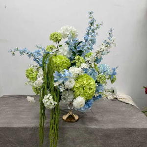 DKB Flower Factory Boule de fleurs moderne à bas prix, Hortensia en soie vert et <span class=keywords><strong>bleu</strong></span>, 50 cm, Centre de table artificiel - Product Image 3
