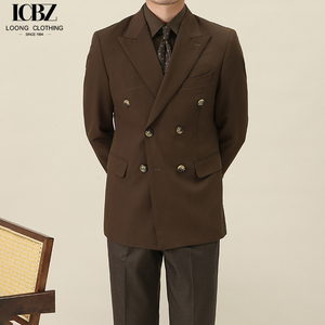 Veste de costume en laine formelle marron rétro pour hommes fermeture à simple boutonnage Gentleman col à revers mince style <span class=keywords><strong>blazer</strong></span> décontracté - Product Image 4