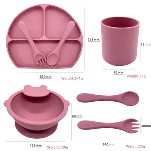 Vaisselle en Silicone rose sans BPA de haute qualité 6 paquets ensemble d'alimentation pour bébé vente en gros