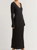 Robe en tricot pour femme, col en V long, élégante, unie, à manches longues, coupe trapèze, en maille côtelée, du fabricant de tricots