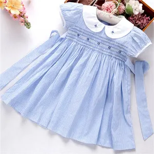 Lsl91031558-vestidos de verano para niñas pequeñas, vestidos a rayas hechos a mano, moda para niños, moda para niños, atuendo para niños al por mayor