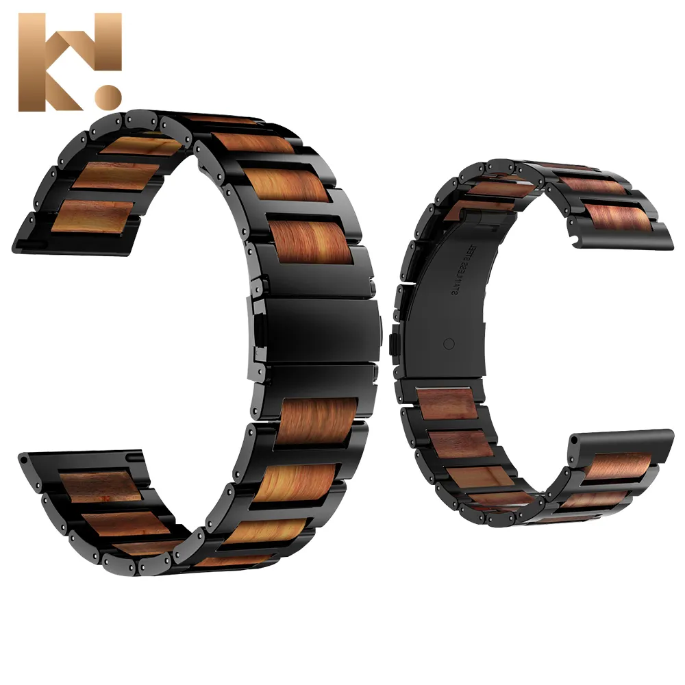 KeepWin 14mm 16mm 18mm 20mm 22mm Edelstahl Holz Uhren armband Sport Holzuhr Holzband für Samsung Huawei