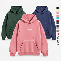 Sweater Hoodie Pria Trendy Gaya Robek Warna Solid, Model Bolak-Balik Kasual Lengan Panjang Anti Kusut untuk Musim Dingin