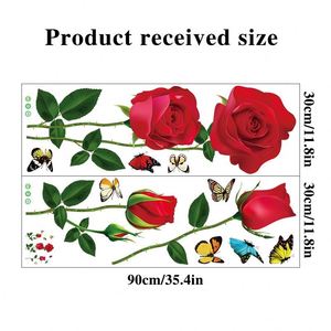 Pegatinas de Pared Impermeables de PVC con Diseño de Rosa Roja para Sala de Estar y Dormitorio, Autoadhesivas - Product Image 6