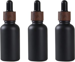 Wholesale <b>50ml</b> Rectangular Matte Black <b>Glass</b> Dropper Vial With Wood Dropper Lid Custom Logo Silk Print Empty Packaging <b>Bottle</b> - Product Image 1