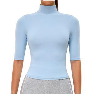 Camiseta Deportiva de Yoga para Mujer, Cuello Alto, Manga Corta, Transpirable, Ajustada, de Secado Rápido, Spandex/Nylon - Product Image 2
