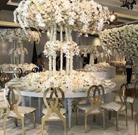 Salle à manger d'hôtel 4 pièces en métal combinaison complète ronde en forme de S MDF haut blanc brillant Table de mariage
