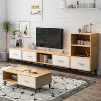Table basse moderne 2026 avec meuble TV et tiroirs, ensemble table centrale en bois et meuble TV
