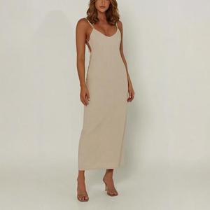 Personalizzato di alta qualità Casual Maxi aderente senza maniche con spacco sul retro in tinta unita <span class=keywords><strong>nero</strong></span> da donna in <span class=keywords><strong>lino</strong></span> estivo sottoveste <span class=keywords><strong>vestito</strong></span> da donna - Product Image 4