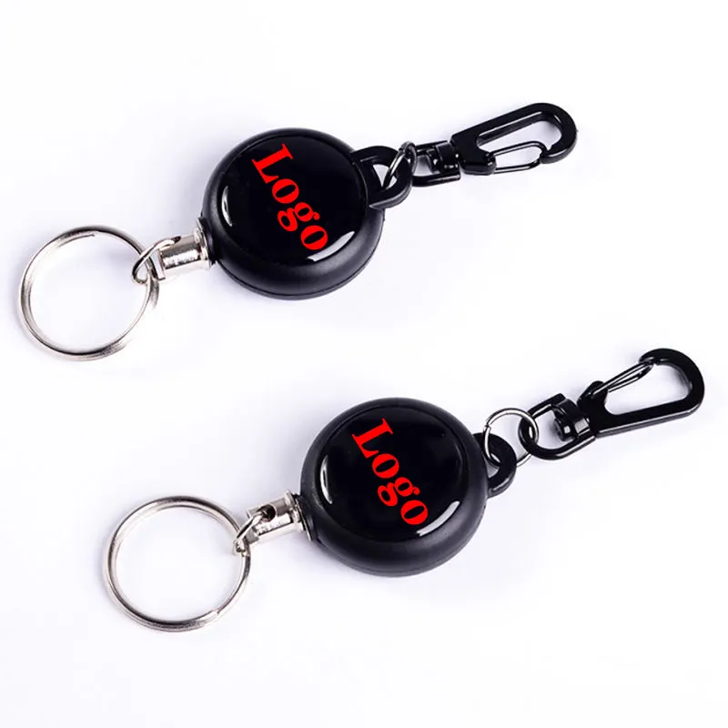 Custom Logo Retractable Keychain Car Key Holder Hot sales promotional Badges Reel Clip Steel Wire Rop Car keyrings