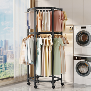 Nuevo Diseño de Perchero Hexagonal Móvil para Secar Ropa, Estante de Metal de Doble Capa y Gran Capacidad, Organizador de Abrigos para Dormitorio y Balcón - Product Image 2