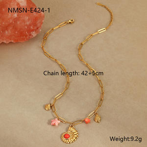 Ocean Vacation Collar de moda con Rosa Cute <span class=keywords><strong>Shell</strong></span> Starfish Multi-Flower Colgante Acero inoxidable Joyería de moda - Product Image 6