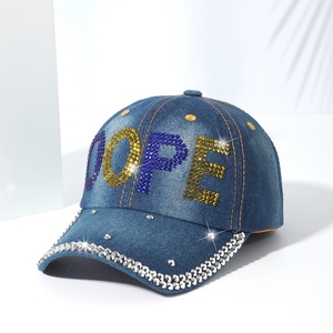 Casquette de baseball en jean tendance pour <span class=keywords><strong>femme</strong></span>, style Instagram, protection solaire, avec strass, DOPE HOPE <span class=keywords><strong>BOSS</strong></span> KISS STAR PARIS LUCK COOL - Product Image 2