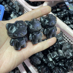 Vente en gros Obsidienne Argentée Naturelle Hello Kitty Forme Anneau de Travail Manuel Diy GemsStone CABS & CUTTING - Product Image 2