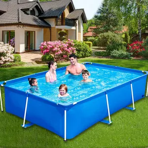 حمام سباحة خارجي كبير الحجم زرقاء مصنوعة من مادة البولي فينيل كلوريد قوية مربعة قابلة للنفخ للأطفال