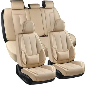 MESOROCK Universal Waterproof Beige Leather Car Seat Covers Luxury Design Fastness Fading Car Seat Cover Beige Color